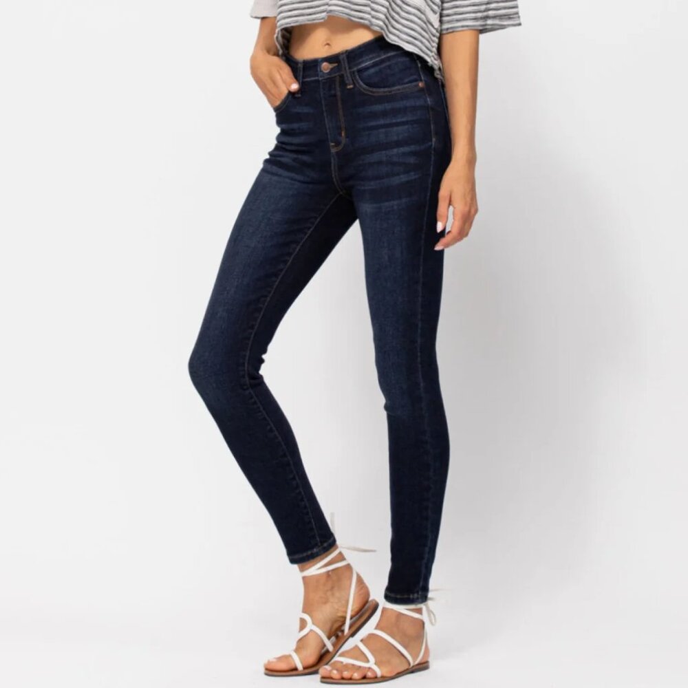Judy Blue Skinny Fit Jeans High-Rise‎ Sculpting Women's 9/29 Dark Wash Whiskered